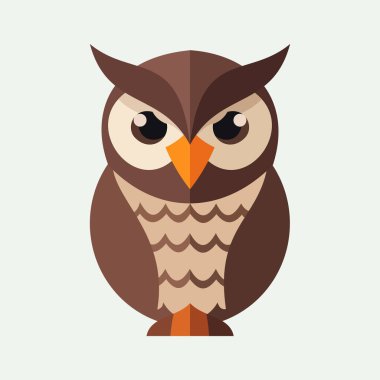 Geometrik şekiller, canlı renkler ve yumuşak dokular içeren kahverengi bir baykuşun resimsel düz vektör sanatı. Doğa konseptleri, vahşi yaşam temaları ya da yaratıcı sanat projeleri için harika..