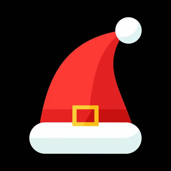 Geleneksel bir Noel Baba şapkası tasviri kırmızı kumaş ve beyaz süslemeli, siyah arka planda yakalanmış. Noel temalı tasarımlar, tatil kartları veya şenlikli promosyonlar için ideal.