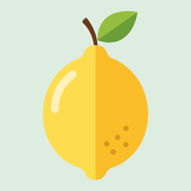 Minimalist vector illustration of a ripe lemon with a leaf, showcasing vibrant colors and elegant design. The light green background enhances the cheerful and fresh feel of the image