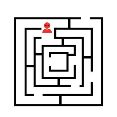 A representation of a small figure located within a maze, symbolizing challenges, choices, and achieving goals while navigating through complexities