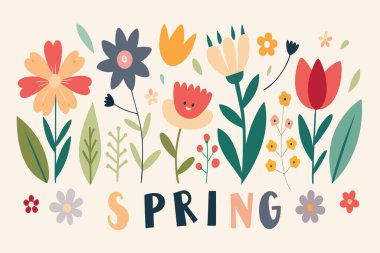 Kalın taç yaprakları ve yumuşak krema arka planında gür yeşillik olan canlı bahar çiçekleri sahnesi. Neşeli, taze ve mevsimlik kampanyalar için mükemmel. Doğa, bahçe ve refah temaları..