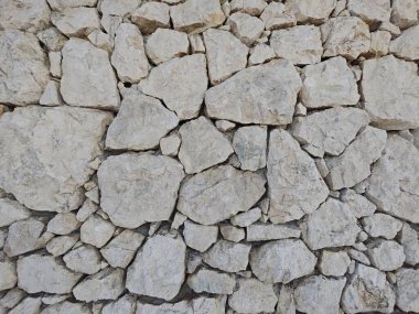 This wall features a composition of large, irregularly shaped stones arranged closely together, showcasing a natural and rugged appearance ideal for construction or landscaping.