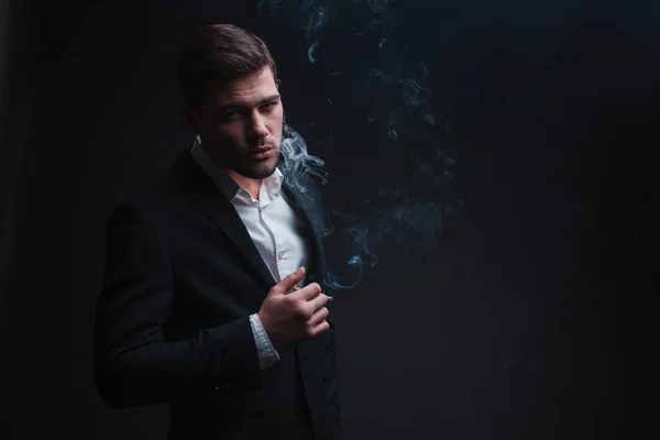 Young Handsome Man Smoking Studio — Stock Photo, Image