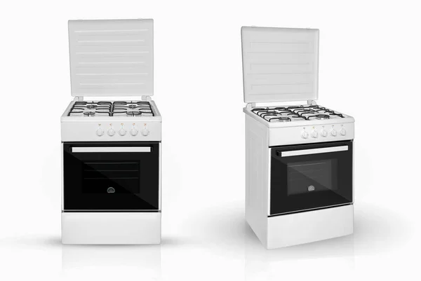 Oven Dapur Modern Dalam Dua Tinjauan Ketentuan Pada Latar Belakang — Stok Foto