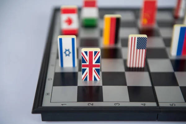 Symboler Landene Sjakkbrettet Begrepsbilde Politiske Spill Avgrensning – stockfoto