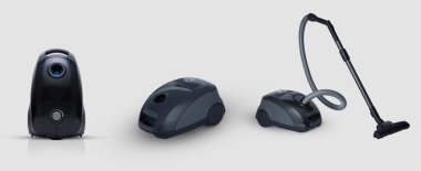 modern ev elektrikli süpürge gri renk tam görünümünü beyaz zemin üzerinde. kopya alanı ve dışarı kesim için