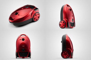 modern ev elektrikli süpürge kırmızı renk tam görünümünü beyaz zemin üzerinde. kopya alanı ve dışarı kesim için