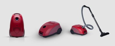 modern ev elektrikli süpürge kırmızı renk tam görünümünü beyaz zemin üzerinde. kopya alanı ve dışarı kesim için