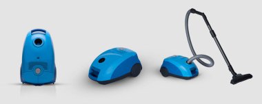 modern ev elektrikli süpürge mavi renk tam görünümünü beyaz zemin üzerinde. kopya alanı ve dışarı kesim için