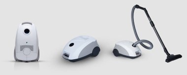 modern bir ev vakum süpürgesi tam görünümünü beyaz zemin üzerinde. kopya alanı ve dışarı kesim için