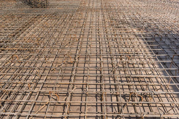 Metal Construction Rods Pouring Concrete Foundation Stock Photo