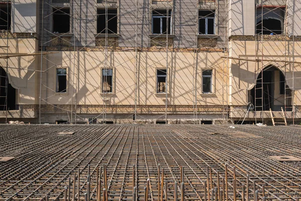 Malha Metal Reforçado Para Derramar Fundação Concreto Fundo Construção — Fotografia de Stock