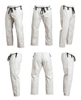 farklı açıdan Spor kimono için eğitim, Pantolon izole beyaz arka plan üzerinde