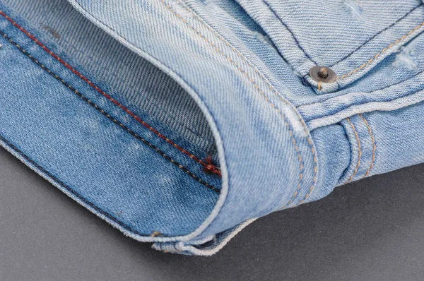 Part Blue Denim Pants Pockets Rivets Close — Stock Photo, Image