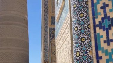 Tuğla, eski Asya binalar yüksek oval Kulesi. Ortaçağ Orta Asya mimarisi detayları