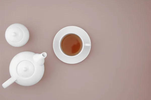 White Ceramic Teapot Brown Background — Stock Photo, Image