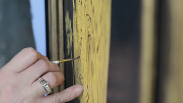 Painter Decorator Draws Pattern Thin Brush — Stock Video