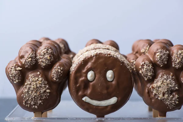 Chocolade Gezicht Vorm Smiley Gezicht Cookie — Stockfoto