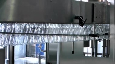boş plastik şişe konveyör bant üzerinde. süt tesisi ekipman