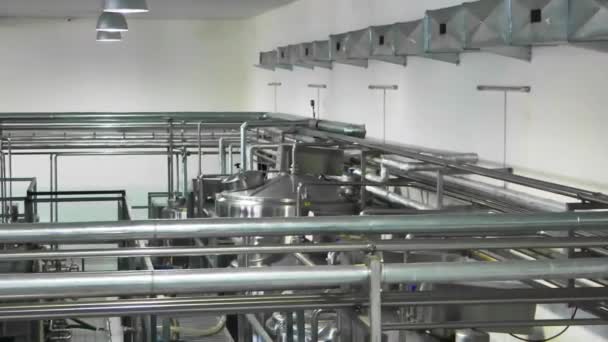 General View Interior Milk Factory Equipment Dairy Plant — Stock Video