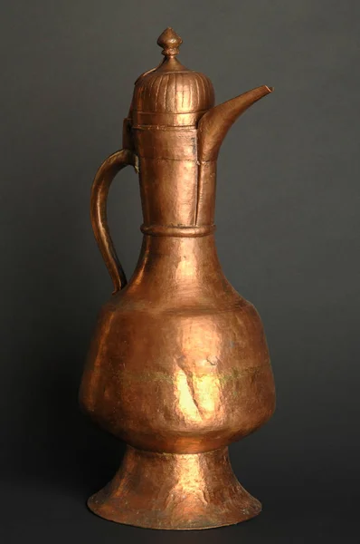 Ancient Oriental Metal Teapot Dark Background Antique Bronze Tableware — Stock Photo, Image