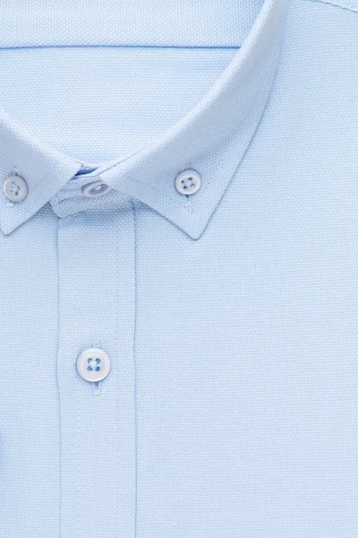 blue shirt, detailed close-up collar and button, top view