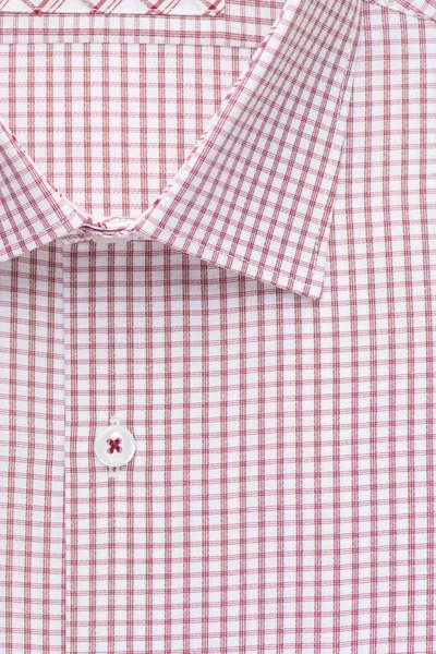 checkered shirt, detailed close-up collar and button, top view