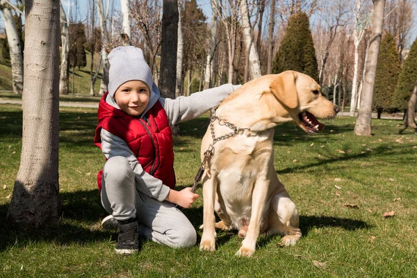 Niño caminando con una mascota — Foto de Stock