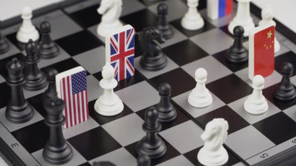 Politician Hand Moves Chess Piece Flag Conceptual Photo Political Game — Stock Video