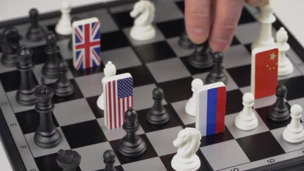 Die Hand Des Politikers Bewegt Eine Schachfigur Konzeptfoto Eines Politischen — Stockvideo
