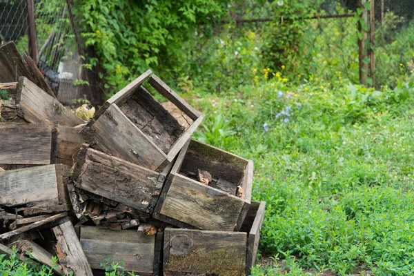 Holzkisten im Garten — Stockfoto