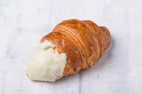 Croissant Cream Filling Light Background — Stock Photo, Image