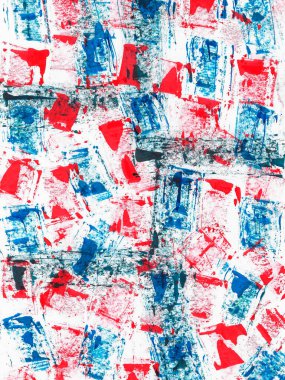 Vertical short blue and red paint strokes on white backgrond.