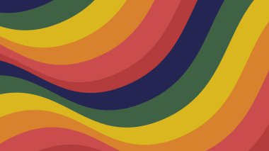 Dalgalı kıvrımlı üç boyutlu renkli bir kurdele deseni. Sarı, kırmızı, yeşil, turuncu ve mavi iç içe geçerek dinamik, çok renkli, çarpık bir etki yaratır..