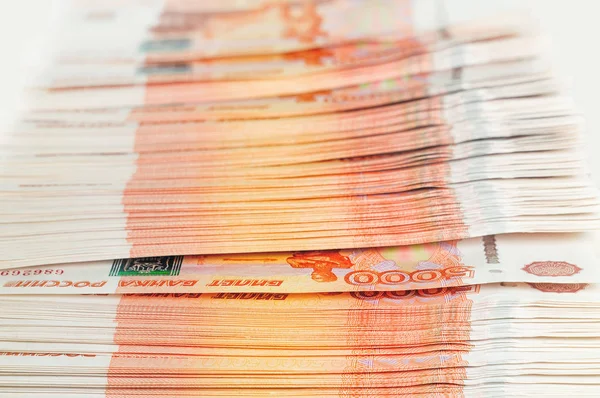 Million Russian rubles. The concept of wealth, profits, business and finance. Stack money in the five thousandth bills banknotes. A lots wads of money, many cash — Stock Photo, Image