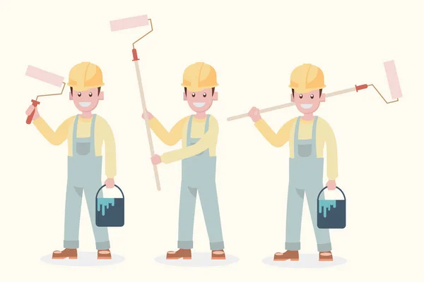 Set Illustrazione Personaggio Sorriso Meccanico Riparatore Lavoro — Vettoriale Stock