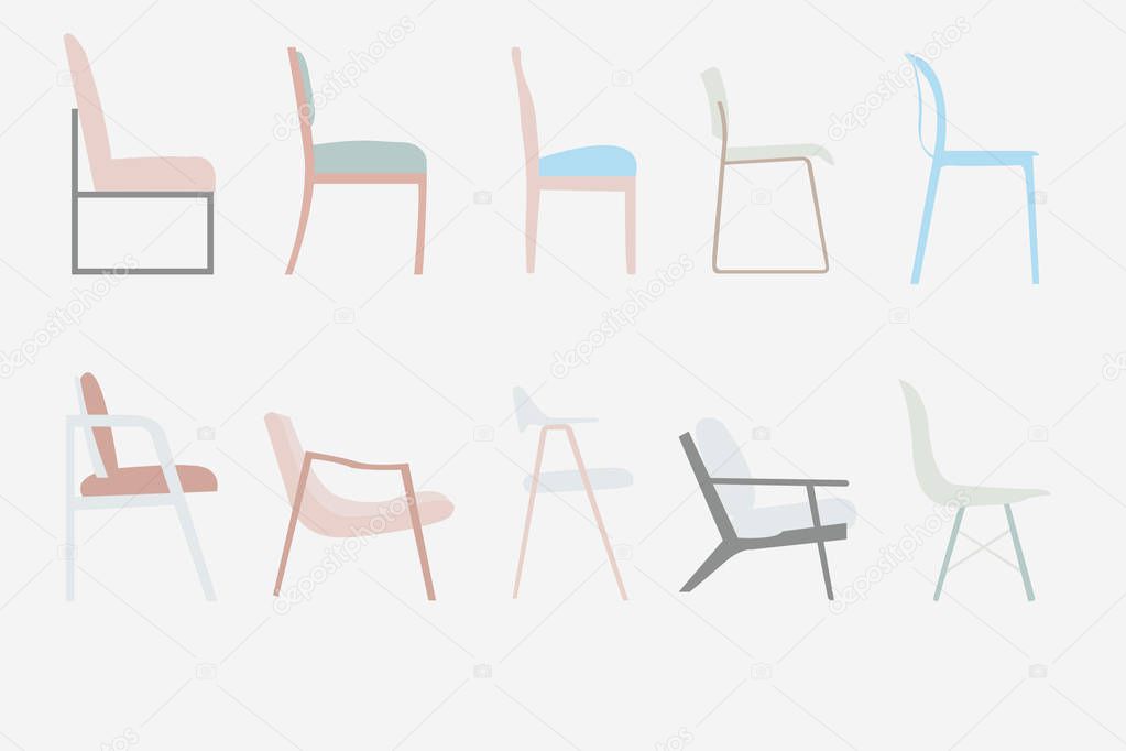 side view style chairs vector office furniture design set ,illustration