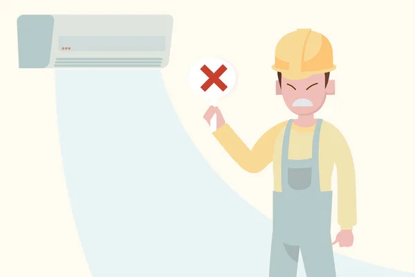 Airco Onderhoud Dienstverleningsconcept Karakter Van Reparateur Werkzaamheden Illustratie Vector — Stockvector