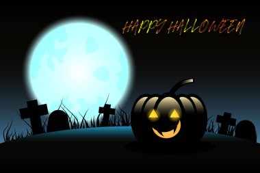Halloween pumpkins mavi ay arka planda, illüstrasyon.