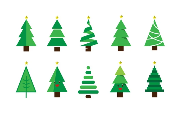 Invierno Colorido Dibujos Animados Árbol Navidad Vector Conjunto — Vector de stock