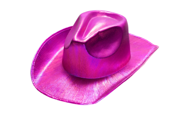 Tarafsız bir arkaplanda pembe kovboy şapkası