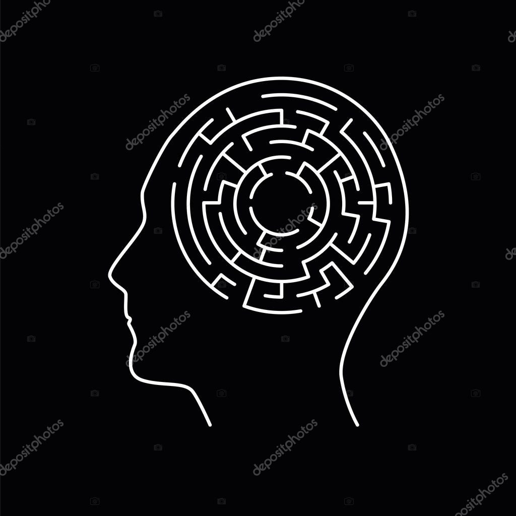Labyrinth maze inside human head. Concept of thinking, knowledge and memory