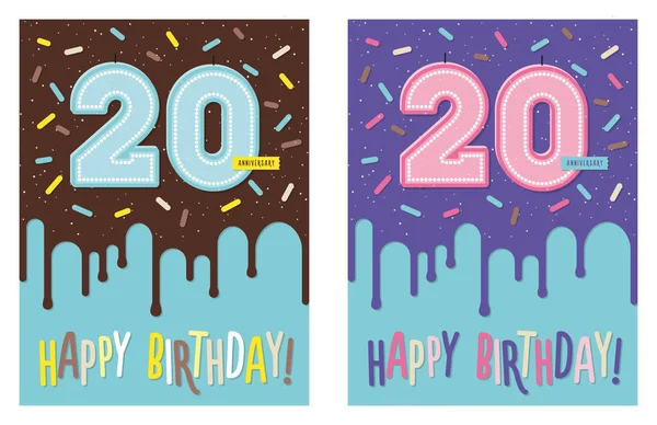 Birthday greeting card with glaze on decorated cake and number 2 — Vector de stock