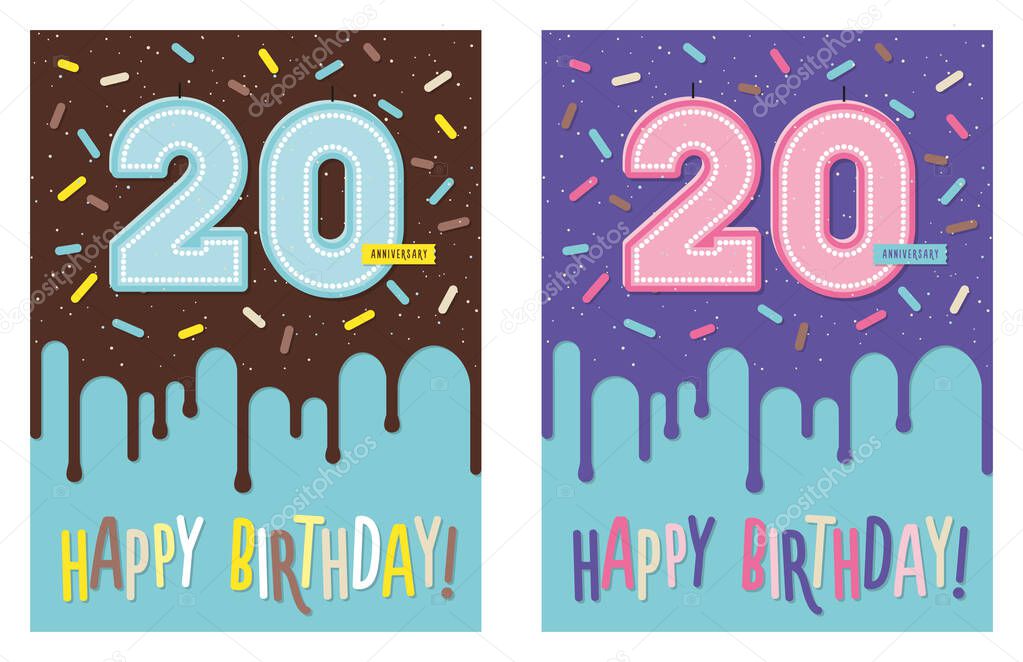 Birthday greeting card with glaze on decorated cake and number 2