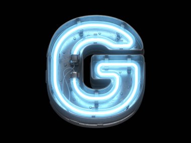 Mavi neon ışıklı metalik yazı tipi.