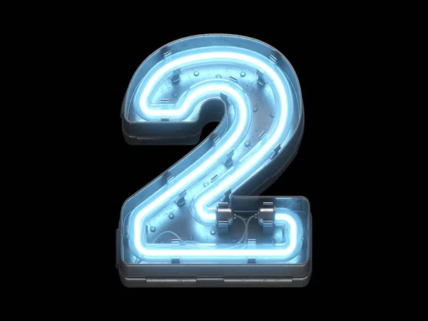 Mavi neon ışıklı metalik yazı tipi.