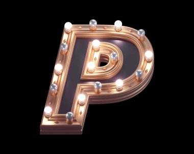 Altın renkli lamba ışığı yazı tipi. 