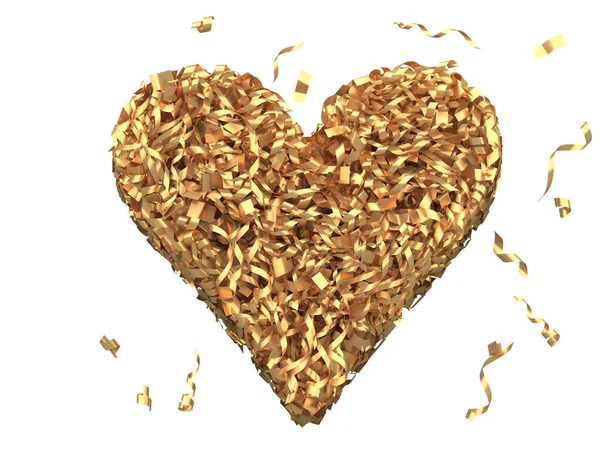 Coração Confete Dourado Renderização — Fotografia de Stock