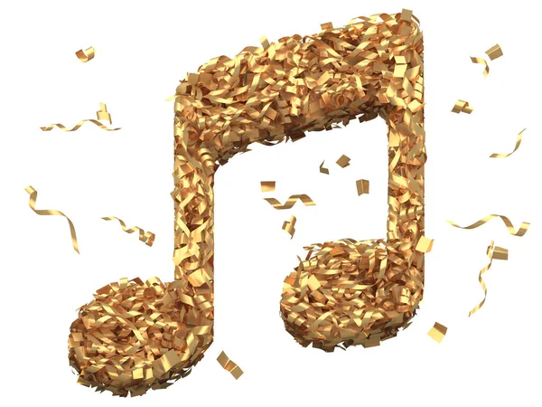 Gold confetti music symbol. 3d rendering.