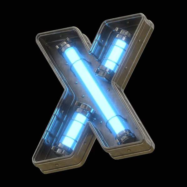 Metallic Futuristisch Lettertype Met Blauwe Neon Verlichting — Stockfoto